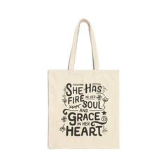 Fire in Her Soul, Grace in Her Heart | Christian Tote Bag