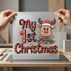1st Christmas Reindeer Holiday Christmas Ready to Press DTF Transfer for Dtf