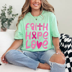 Faith Hope Love | Inspirational Breast Cancer Awareness Tee