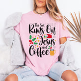 This Girl Runs On Jesus & Coffee | Christmas Faith Tee