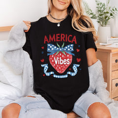 America Vibes Strawberry Patriotic 4th Of July Patriotic Ready to Press DTF Transfer for Dtf