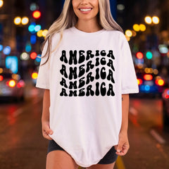 America Wavy Text Retro 4th Of July Patriotic Ready to Press DTF Transfer for Dtf