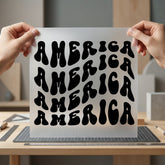 America Wavy Text Retro 4th Of July Patriotic Ready to Press DTF Transfer for Dtf