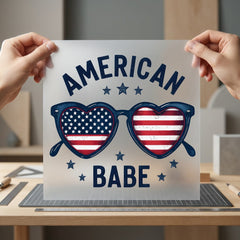 American Babe Heart Sunglasses 4th Of July Patriotic Ready to Press DTF Transfer for Dtf