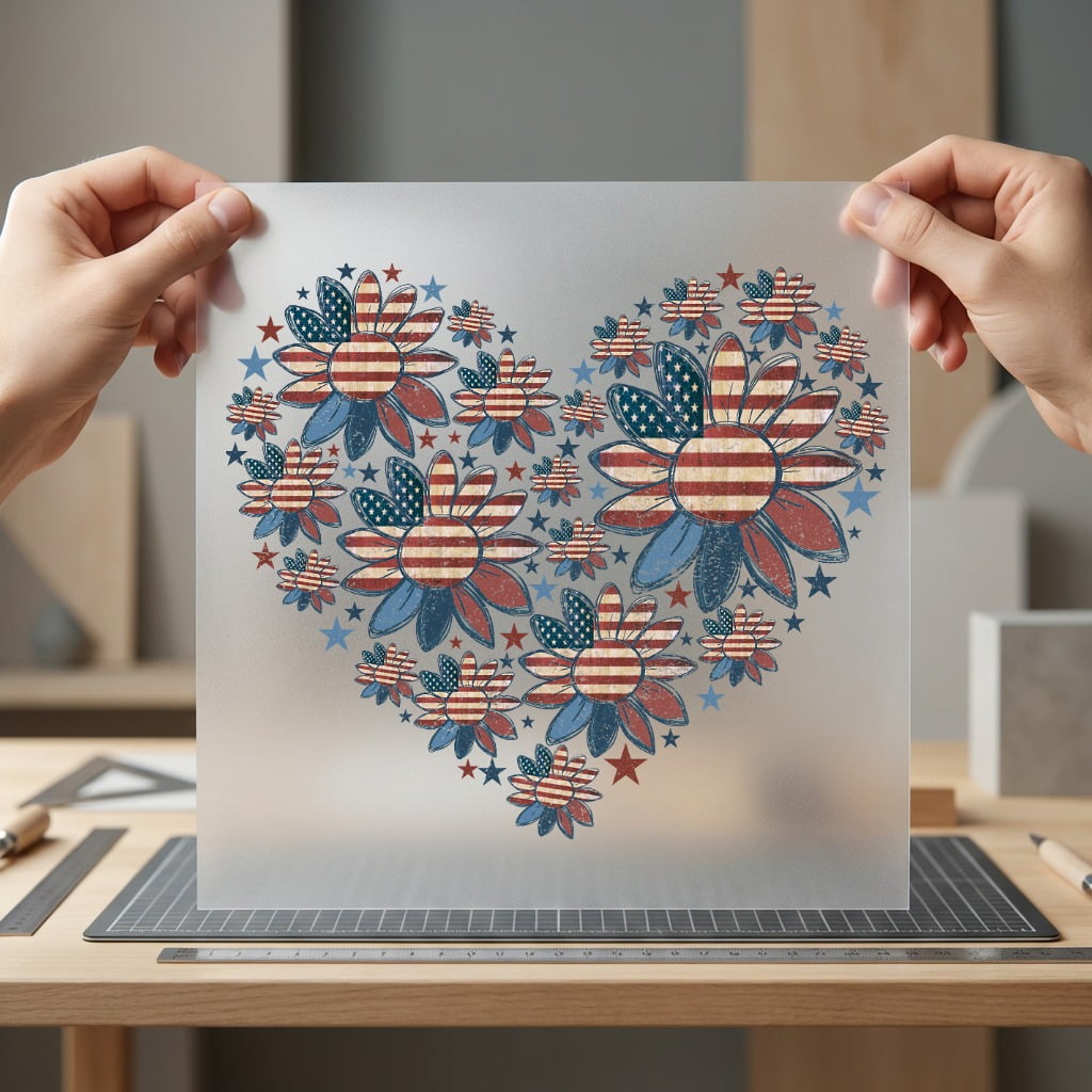 American Flag Floral Heart 4th Of July Usa Ready to Press DTF Transfer for Dtf