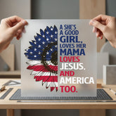 American Flag Sunflower Girl Christian Faith Ready to Press DTF Transfer for Dtf