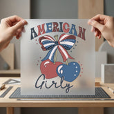 American Girly Cherry Bow 4th Of July Usa Ready to Press DTF Transfer for Dtf