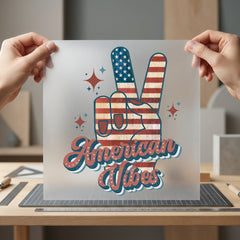 American Vibes Peace Sign 4th Of July Patriotic Ready to Press DTF Transfer for Dtf
