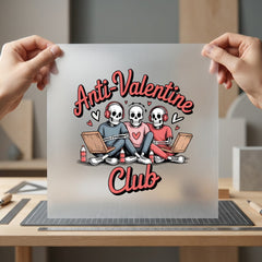 Anti-valentine Club Skeletons Humorous Halloween Valentine Ready to Press DTF Transfer for Dtf