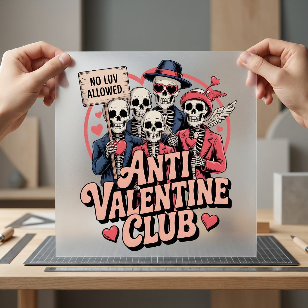 Anti Valentine Club Skeletons Valentine Funny Ready to Press DTF Transfer for Dtf