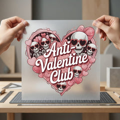 Anti-valentine Club Skulls Retro Halloween Valentine Ready to Press DTF Transfer for Dtf