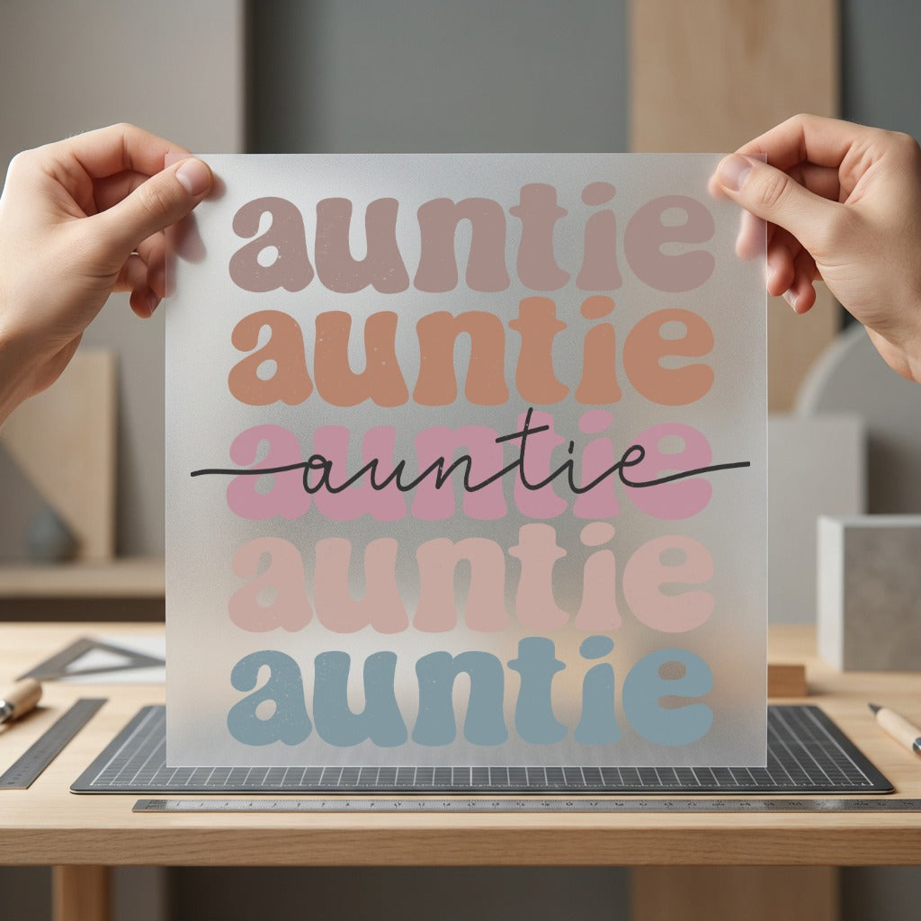 Auntie Retro Stack Diy Mom Vintage Ready to Press DTF Transfer for Dtf