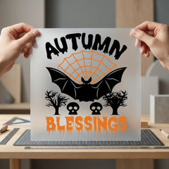 Autumn Blessings Bat Spiderweb Halloween Autumn Ready to Press DTF Transfer for Dtf