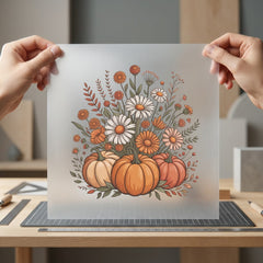 Autumn Pumpkin Daisy Bouquet Halloween Thanksgiving Ready to Press DTF Transfer for Dtf