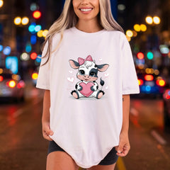 Baby Cow Pink Bow Valentine Pet Ready to Press DTF Transfer for Dtf