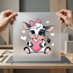 Baby Cow Pink Bow Valentine Pet Ready to Press DTF Transfer for Dtf