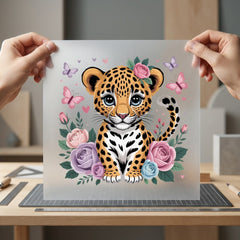 Baby Leopard Flowers Adorable Floral Leopard Ready to Press DTF Transfer for Dtf