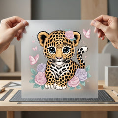 Baby Leopard Flowers Kawaii Aesthetic Leopard Ready to Press DTF Transfer for Dtf
