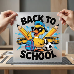 Back School Duck Cartoon Retro Ready to Press DTF Transfer for Dtf