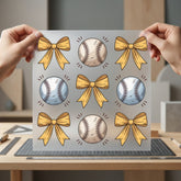 Baseball Bows Grid Diy Fitness Ready to Press DTF Transfer for Dtf