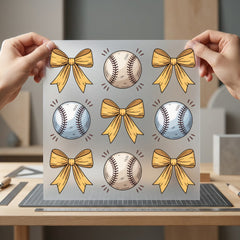 Baseball Bows Grid Diy Fitness Ready to Press DTF Transfer for Dtf