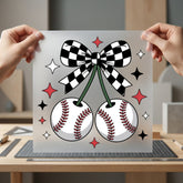 Baseball Cherry Checkered Bow Mom Fitness Ready to Press DTF Transfer for Dtf