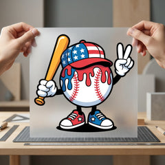 Baseball Mascot Peace Sign 4th Of July Patriotic Ready to Press DTF Transfer for Dtf