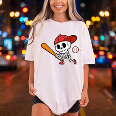 Baseball Skeleton Cartoon Sports Halloween Funny Ready to Press DTF Transfer for Dtf