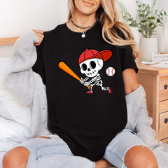 Baseball Skeleton Cartoon Sports Halloween Funny Ready to Press DTF Transfer for Dtf