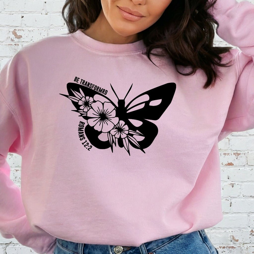 Be Transformed Romans 12:2 | Butterfly & Floral Sweatshirt - Luckets.com