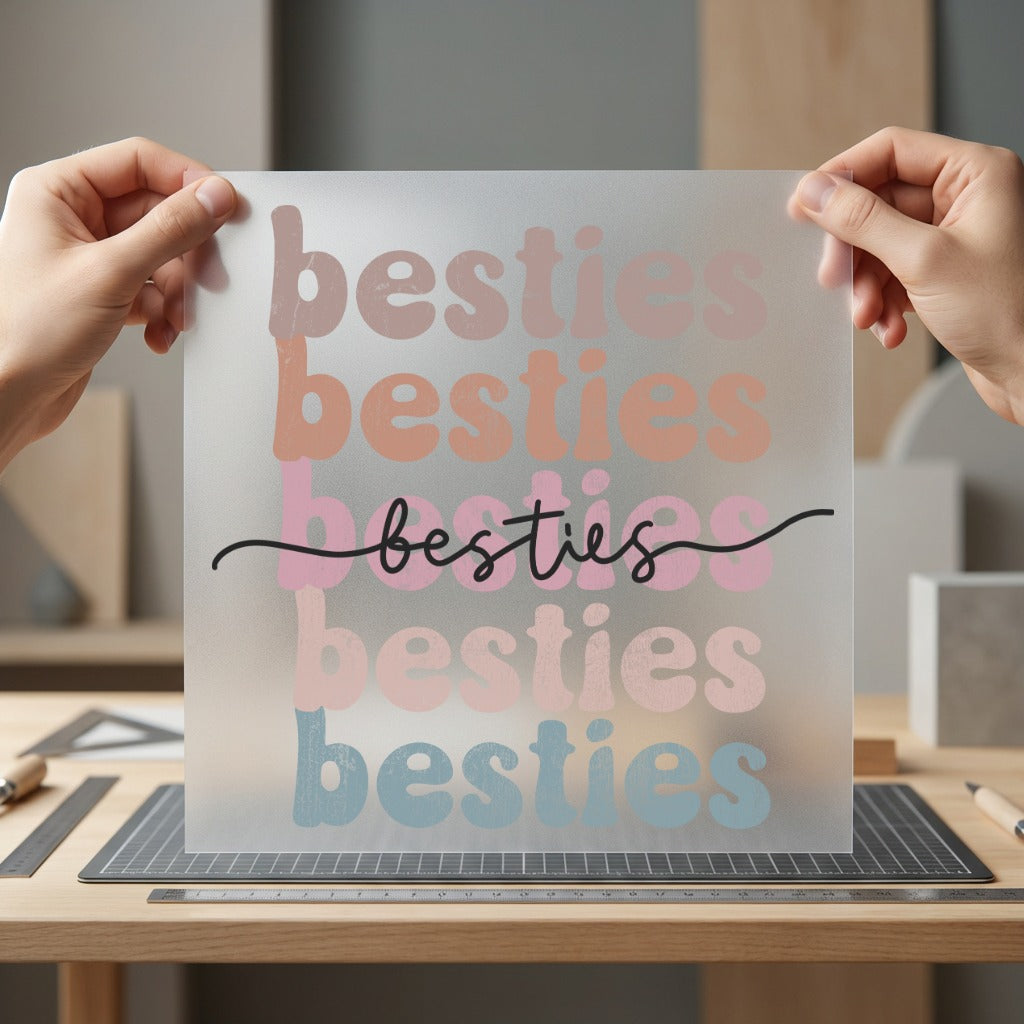 Besties Groovy Font Retro Retro Boho Ready to Press DTF Transfer for Dtf