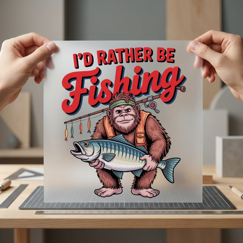 Bigfoot Fishing Sasquatch Angler Dad Funny Ready to Press DTF Transfer for Dtf