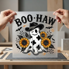 Boo Haw Cowboy Ghost Usa Halloween Ready to Press DTF Transfer for Dtf