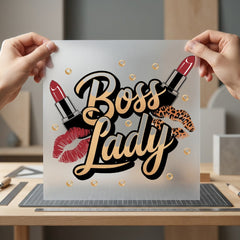 Boss Lady Lipstick Leopard Leopard Ready to Press DTF Transfer for Dtf