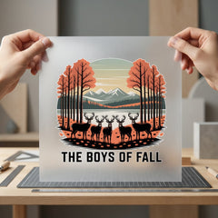 Boys Fall Deer Scene Fall Autumn Ready to Press DTF Transfer for Dtf