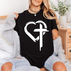Brushstroke Heart Cross Faith Christian Faith Ready to Press DTF Transfer for Dtf