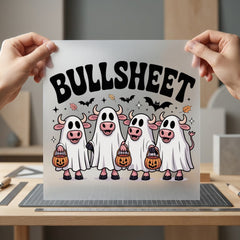 Bullsheet Cow Ghost Spooky Halloween Funny Ready to Press DTF Transfer for Dtf