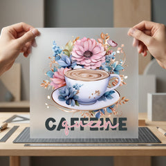 Caffeine Queen Floral Coffee Mom Funny Ready to Press DTF Transfer for Dtf