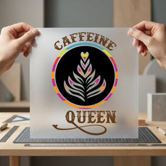 Caffeine Queen Latte Art Funny Sarcastic Ready to Press DTF Transfer for Dtf