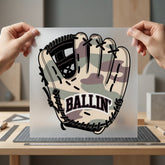 Camo Baseball Glove Ballin Retro Aesthetic Ready to Press DTF Transfer for Dtf