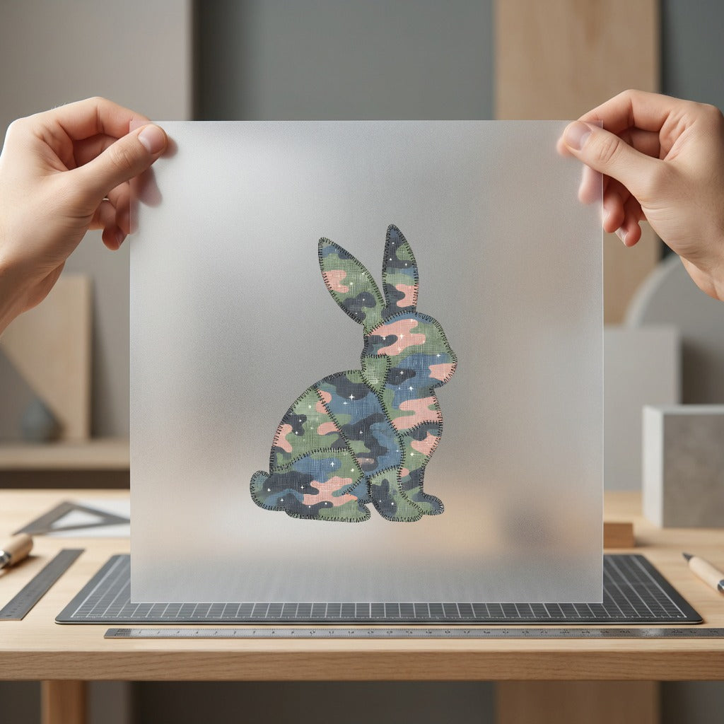 Camo Bunny Patchwork Woodland Easter Ready to Press DTF Transfer for Dtf
