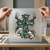 Camo Cross Antlers Fish Faith Usa Ready to Press DTF Transfer for Dtf