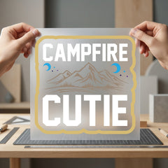 Campfire Cutie Mountain Moon Vintage Retro Ready to Press DTF Transfer for Dtf