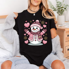 Chic Snowman Leopard Pink Christmas Winter Ready to Press DTF Transfer for Dtf