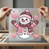Chic Snowman Leopard Pink Christmas Winter Ready to Press DTF Transfer for Dtf