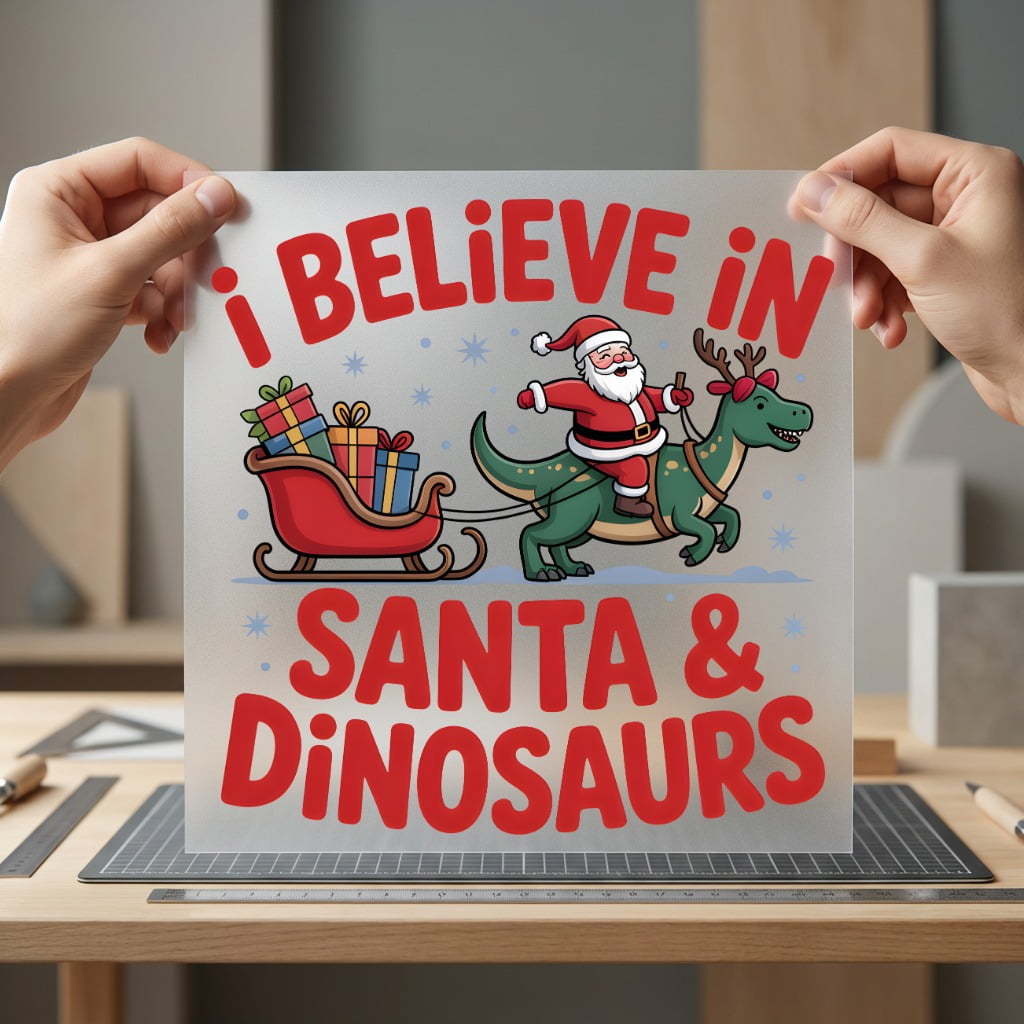 Christmas Believe Santa Dinosaurs Christmas Funny Ready to Press DTF Transfer for Dtf