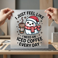 Christmas Ghost Iced Coffee Halloween Christmas Ready to Press DTF Transfer for Dtf