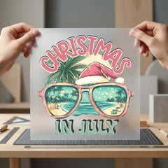 Christmas July Glasses Retro Christmas Vintage Ready to Press DTF Transfer for Dtf