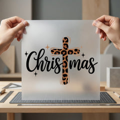 Christmas Leopard Cross Rustic Christian Faith Ready to Press DTF Transfer for Dtf