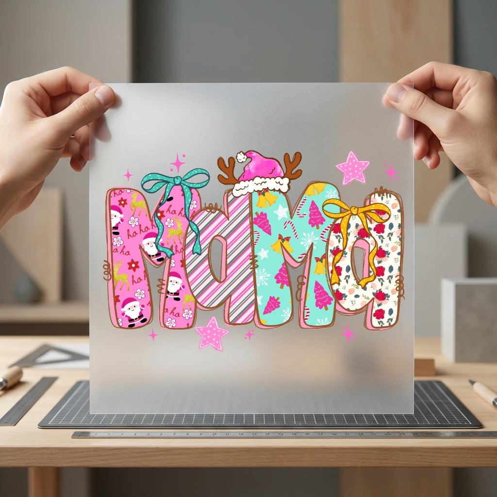 Christmas Mama Festive Glitter Christmas Mom Ready to Press DTF Transfer for Dtf